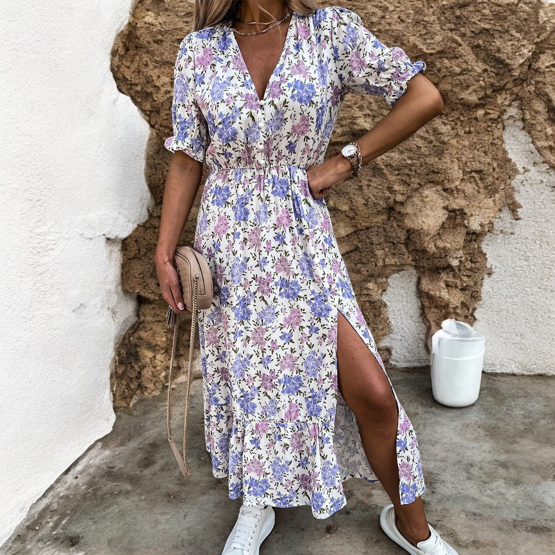Karsyn Dress With Floral Pattern And Slit