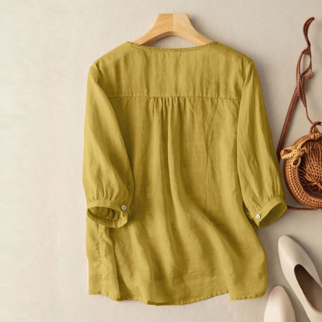Azari Embroidered V-neck Loose Blouse
