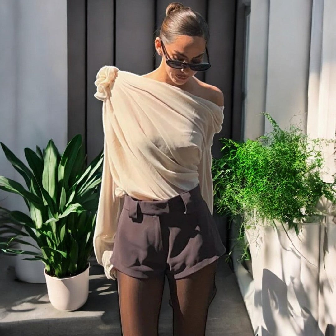 Raquel Chiffon Top with 3D Flowers