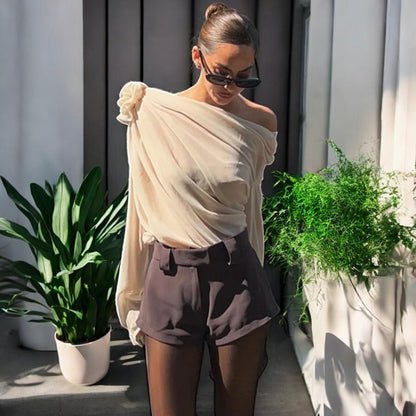 Raquel Chiffon Top with 3D Flowers