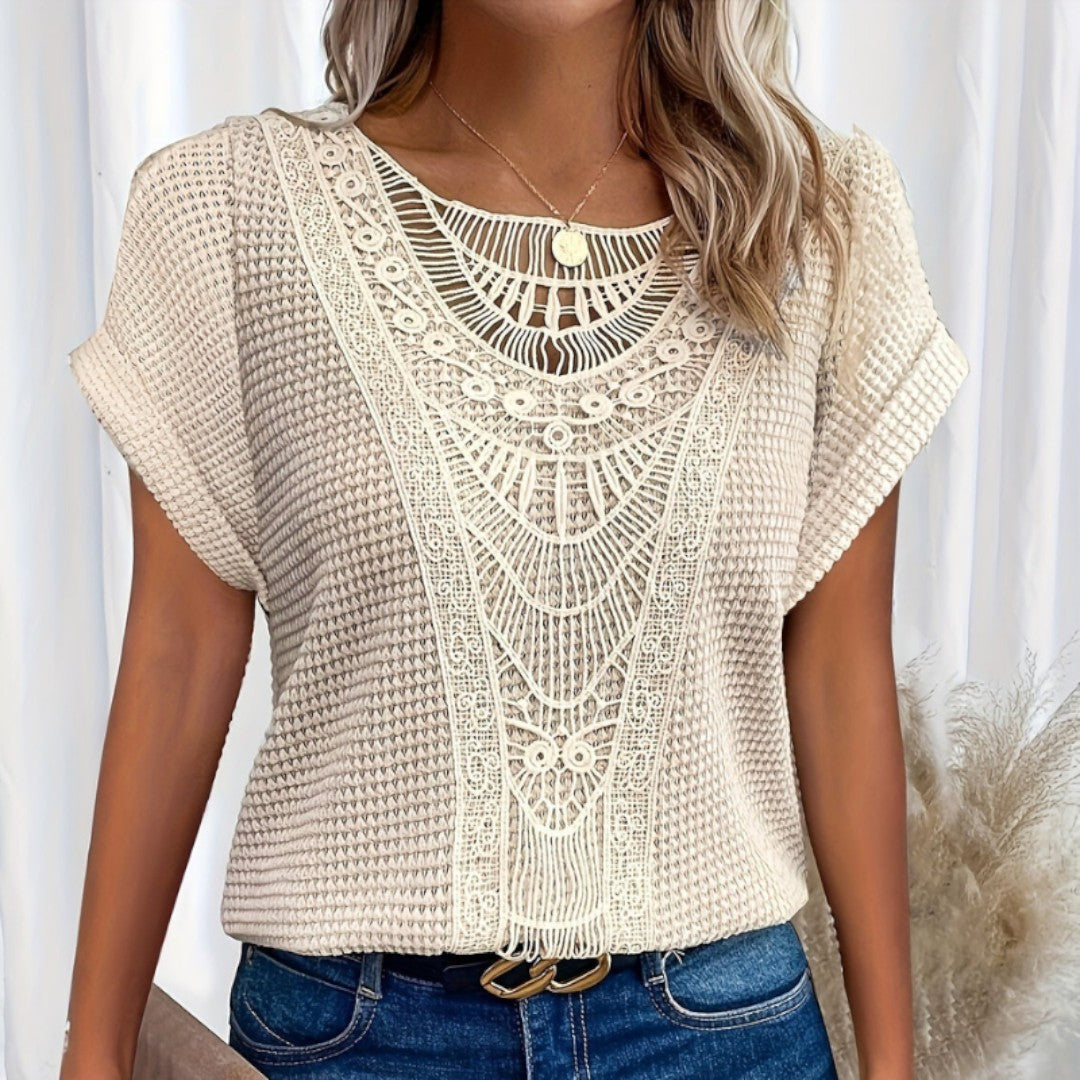 Cassidy Summer Lace Splicing Crew Neck T-shirt