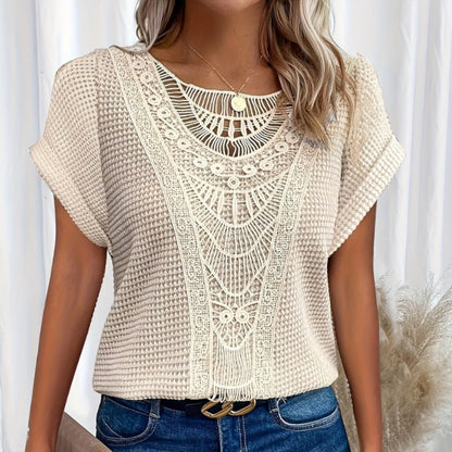 Cassidy Summer Lace Splicing Crew Neck T-shirt