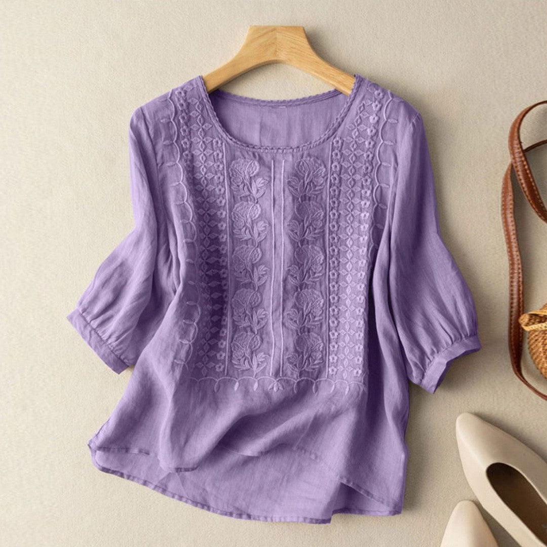 Azari Embroidered V-neck Loose Blouse