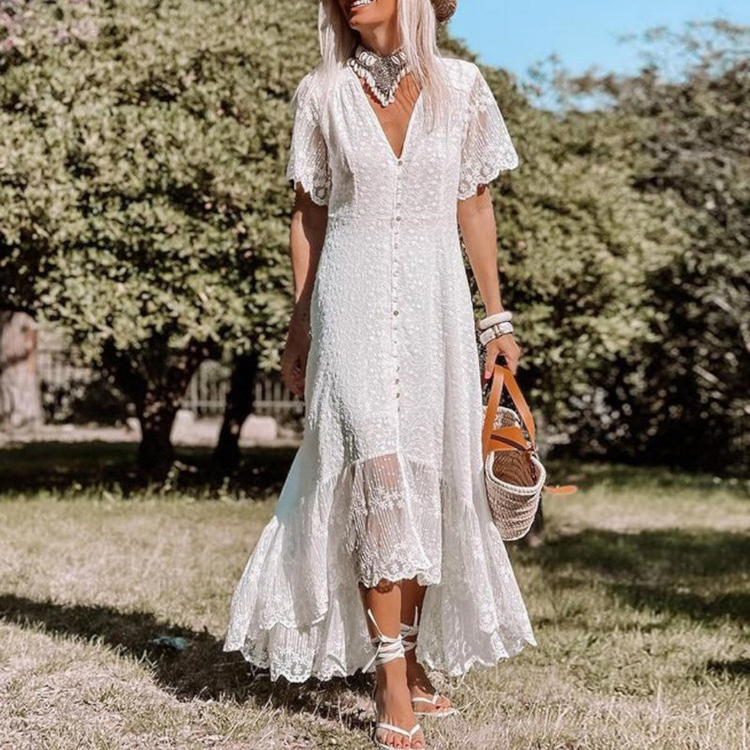 Kendall V-Neck Lace Midi Dress