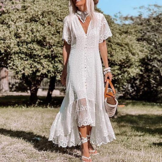 Kendall V-Neck Lace Midi Dress