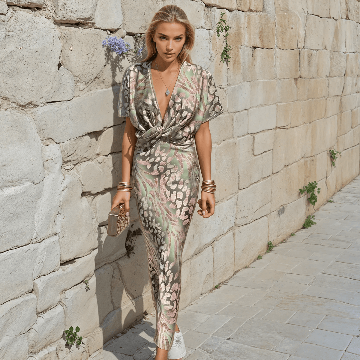 Dalia Flowing Twisted V-Neck Maxi Dress