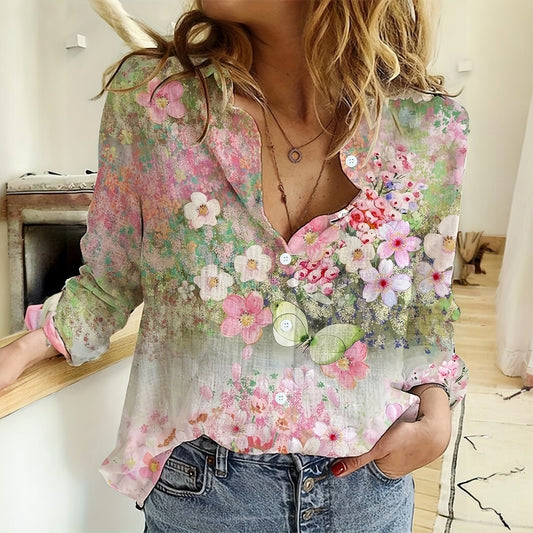 Angelica Floral Print Long Sleeve Collared Shirt