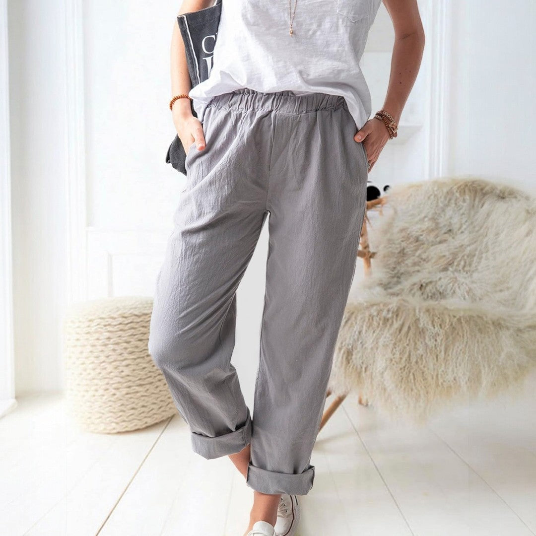 Reya Elastic Mid Waist Straight Trousers