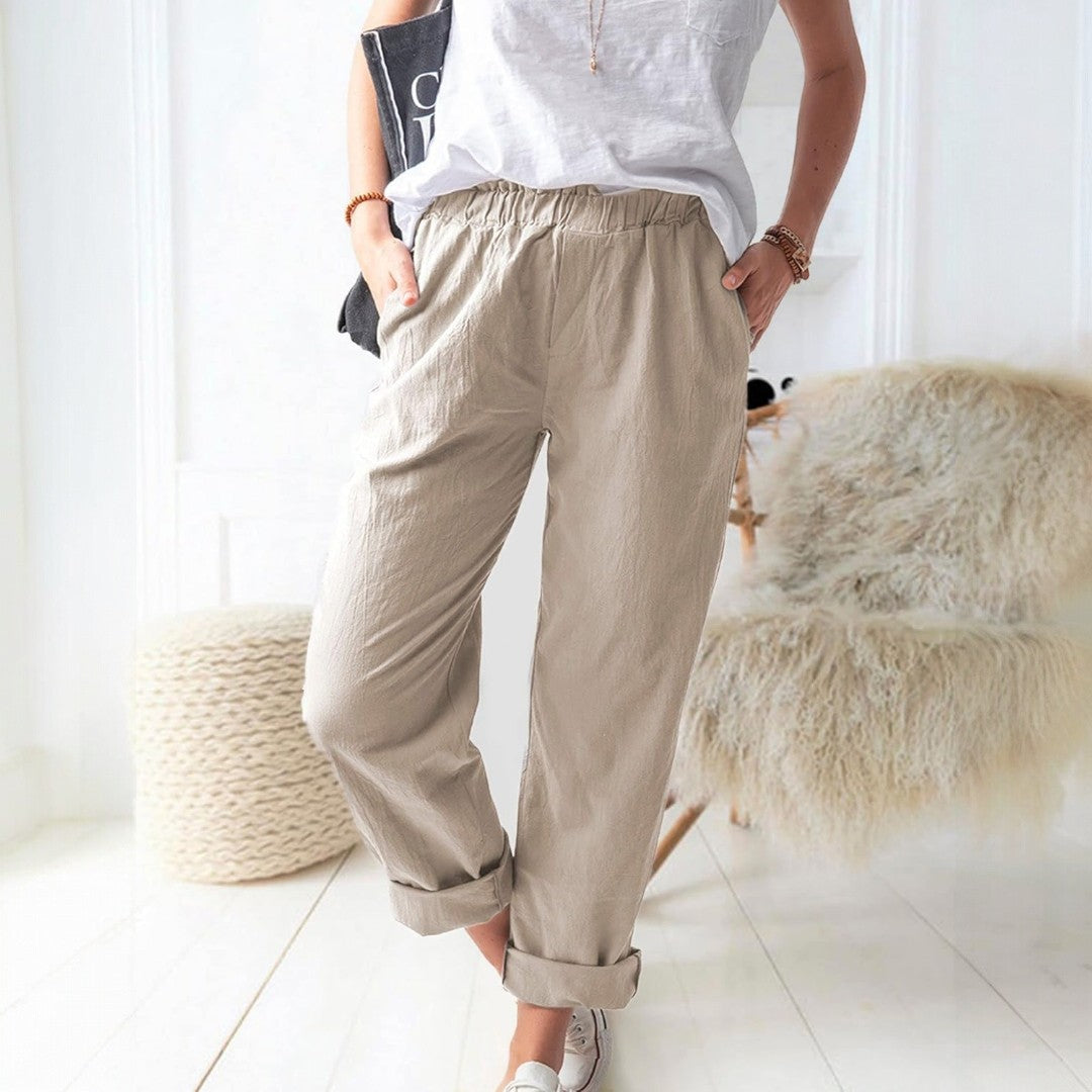 Reya Elastic Mid Waist Straight Trousers