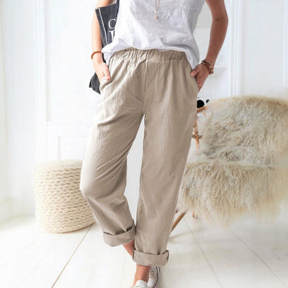 Reya Elastic Mid Waist Straight Trousers