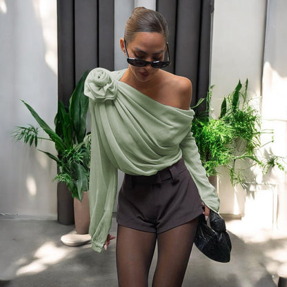 Raquel Chiffon Top with 3D Flowers
