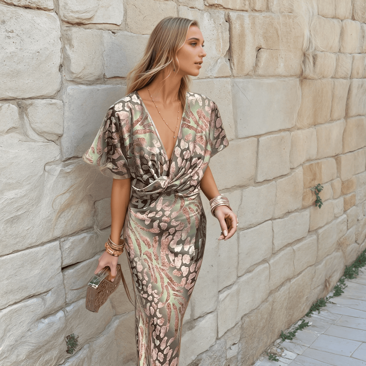 Dalia Flowing Twisted V-Neck Maxi Dress