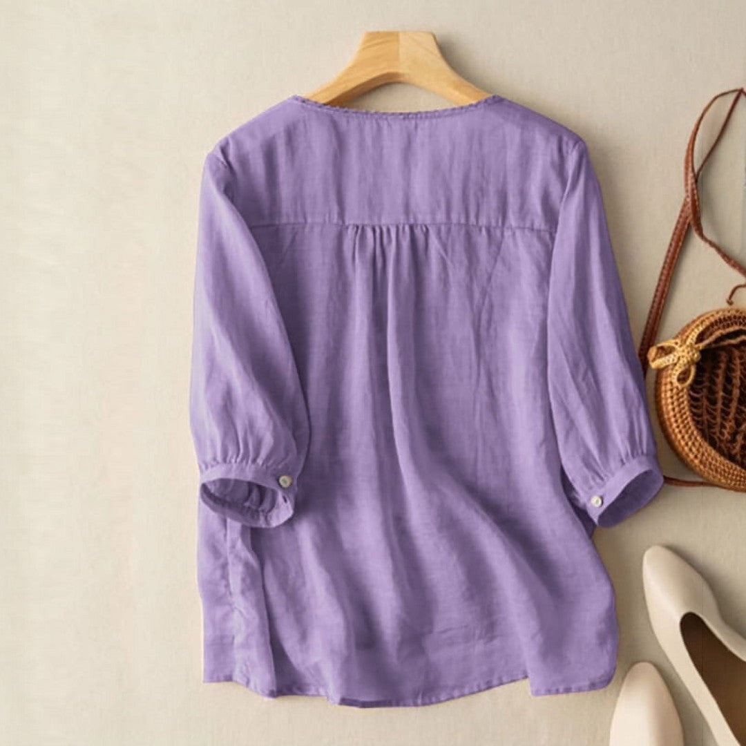 Azari Embroidered V-neck Loose Blouse