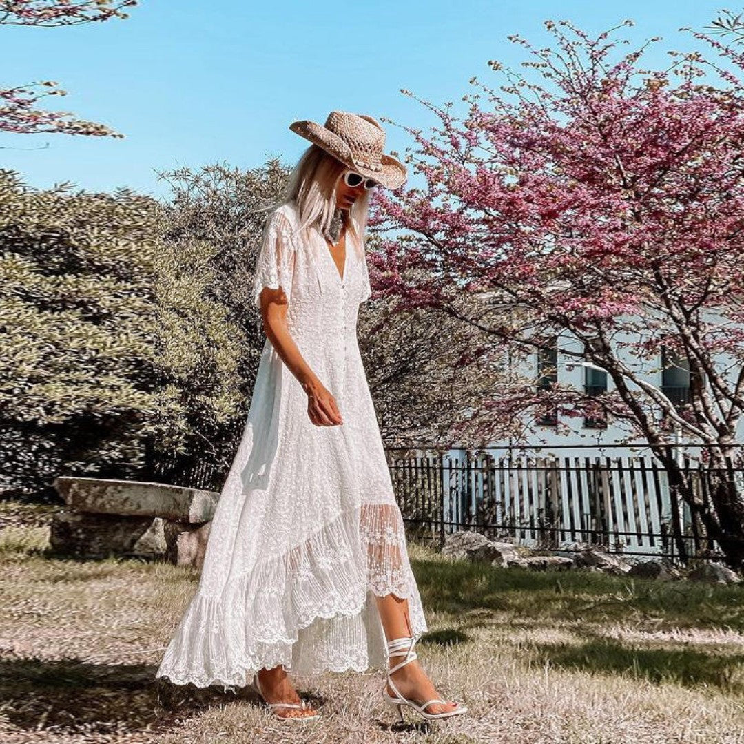 Kendall V-Neck Lace Midi Dress