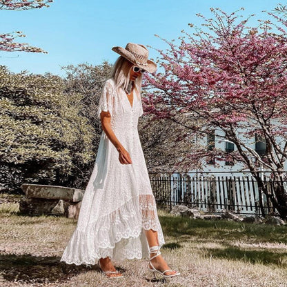 Kendall V-Neck Lace Midi Dress