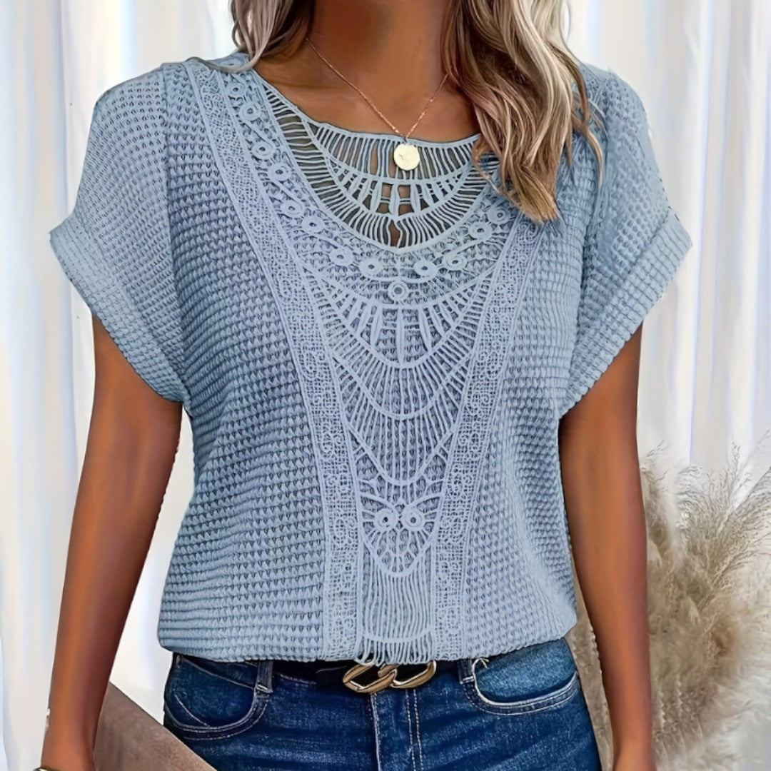 Cassidy Summer Lace Splicing Crew Neck T-shirt