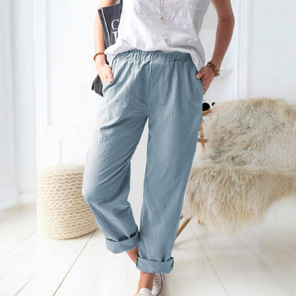 Reya Elastic Mid Waist Straight Trousers