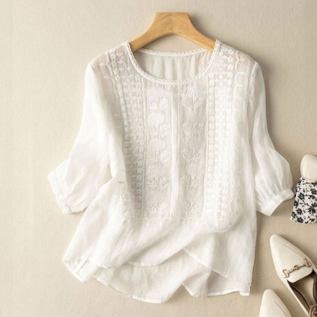 Azari Embroidered V-neck Loose Blouse