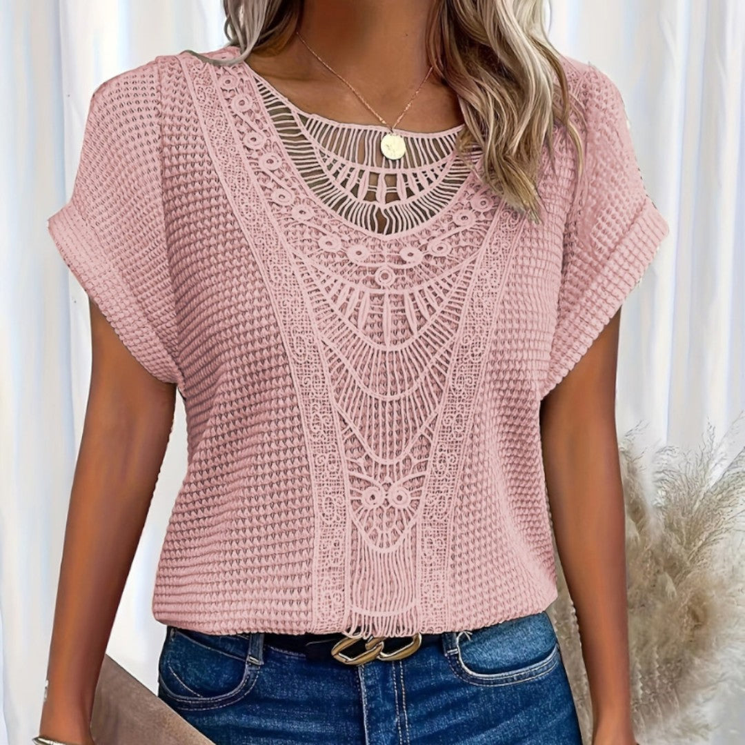 Cassidy Summer Lace Splicing Crew Neck T-shirt