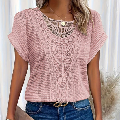Cassidy Summer Lace Splicing Crew Neck T-shirt