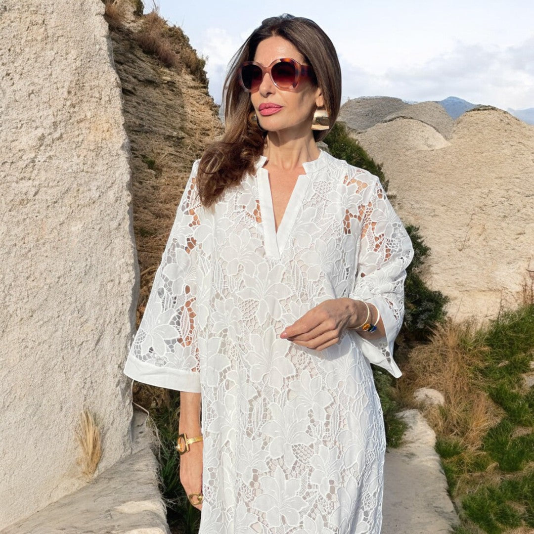 Alaya Lace Loose Mid Length White Dress