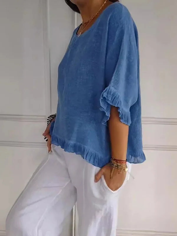 Marian™ | Ruffle Hem Linen Tops