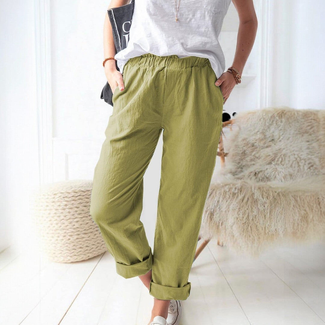 Reya Elastic Mid Waist Straight Trousers