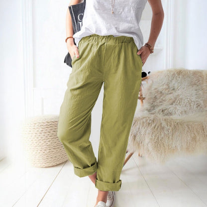 Reya Elastic Mid Waist Straight Trousers