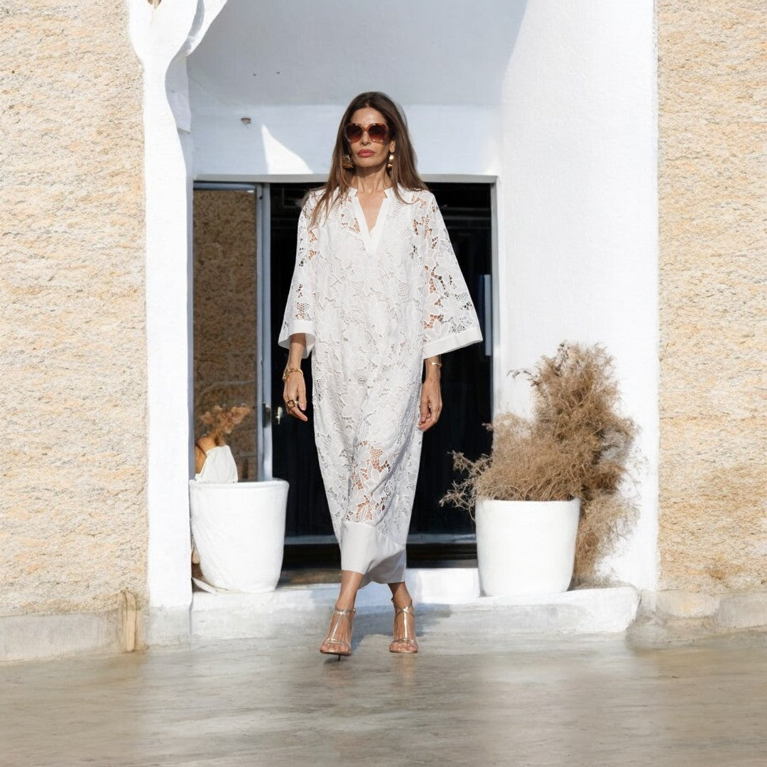 Alaya Lace Loose Mid Length White Dress