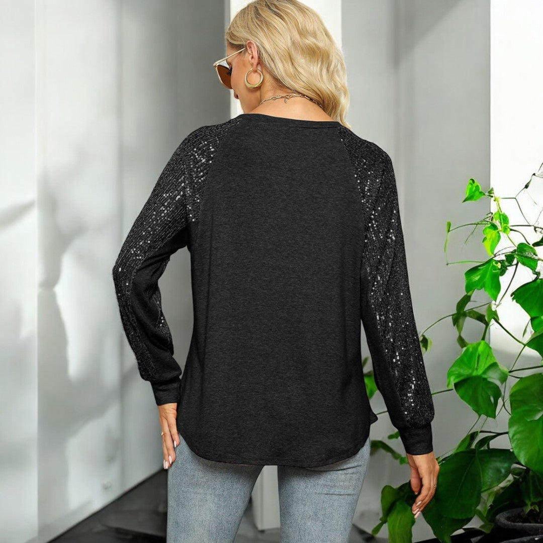Raya Sequin Long Sleeve Blouses