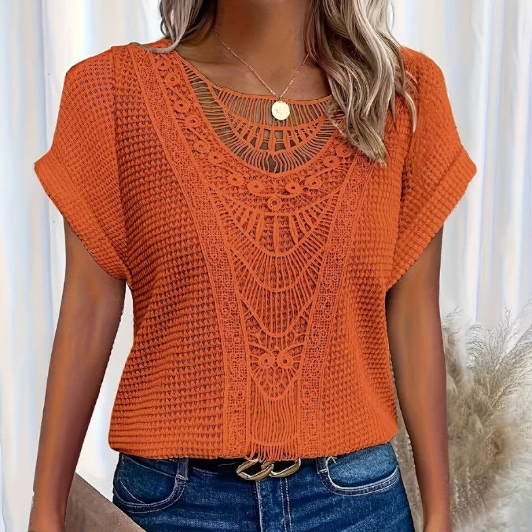Cassidy Summer Lace Splicing Crew Neck T-shirt