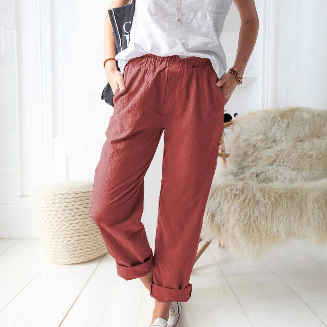 Reya Elastic Mid Waist Straight Trousers