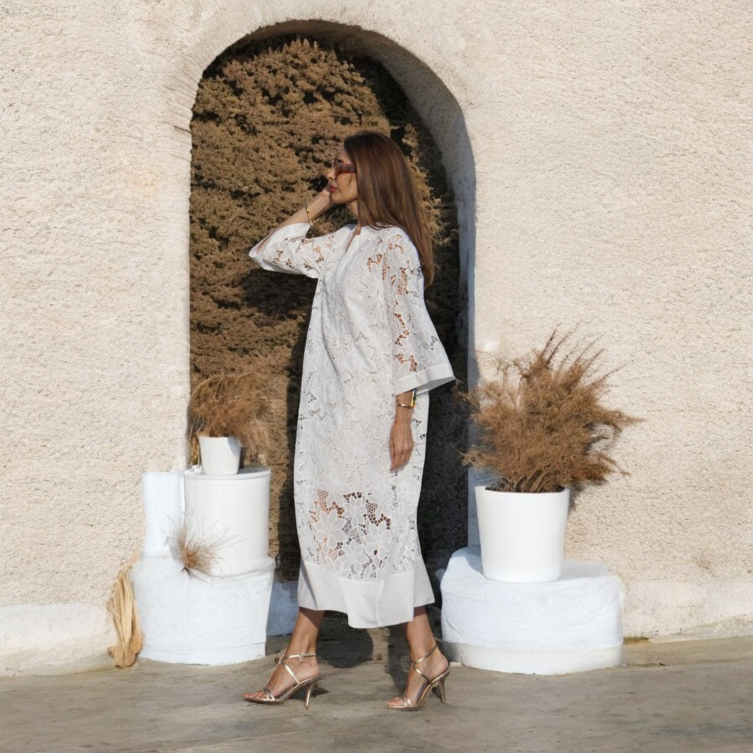 Alaya Lace Loose Mid Length White Dress