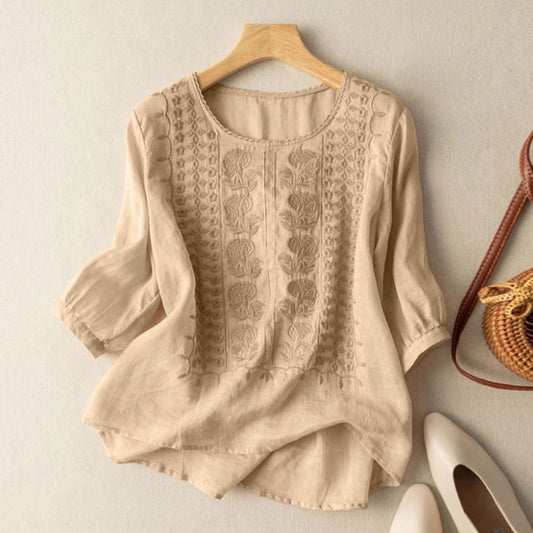 Azari Embroidered V-neck Loose Blouse