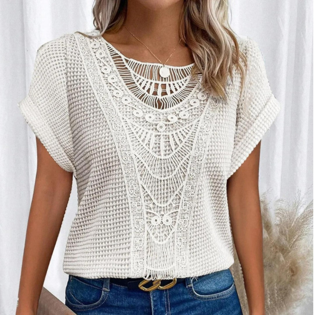 Cassidy Summer Lace Splicing Crew Neck T-shirt