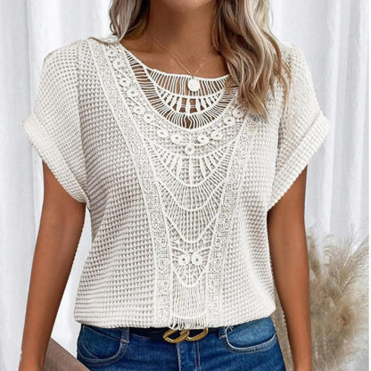 Cassidy Summer Lace Splicing Crew Neck T-shirt