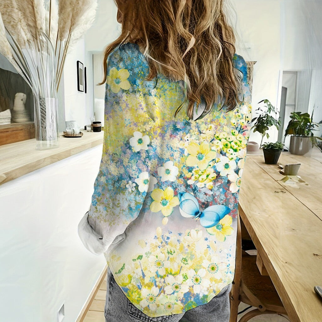 Angelica Floral Print Long Sleeve Collared Shirt