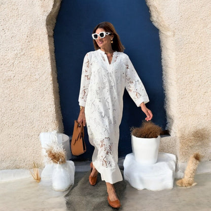 Alaya Lace Loose Mid Length White Dress