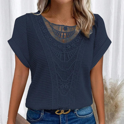 Cassidy Summer Lace Splicing Crew Neck T-shirt
