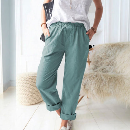 Reya Elastic Mid Waist Straight Trousers