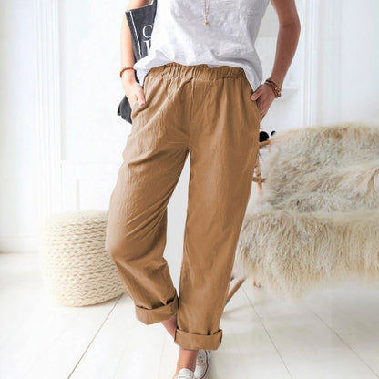 Reya Elastic Mid Waist Straight Trousers