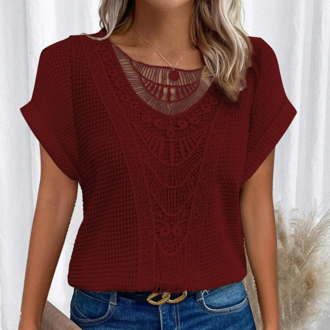 Cassidy Summer Lace Splicing Crew Neck T-shirt