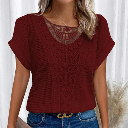 Cassidy Summer Lace Splicing Crew Neck T-shirt