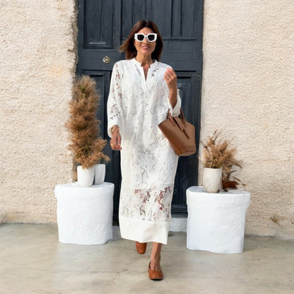 Alaya Lace Loose Mid Length White Dress