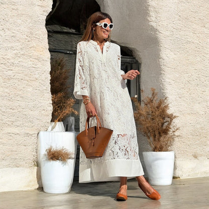 Alaya Lace Loose Mid Length White Dress