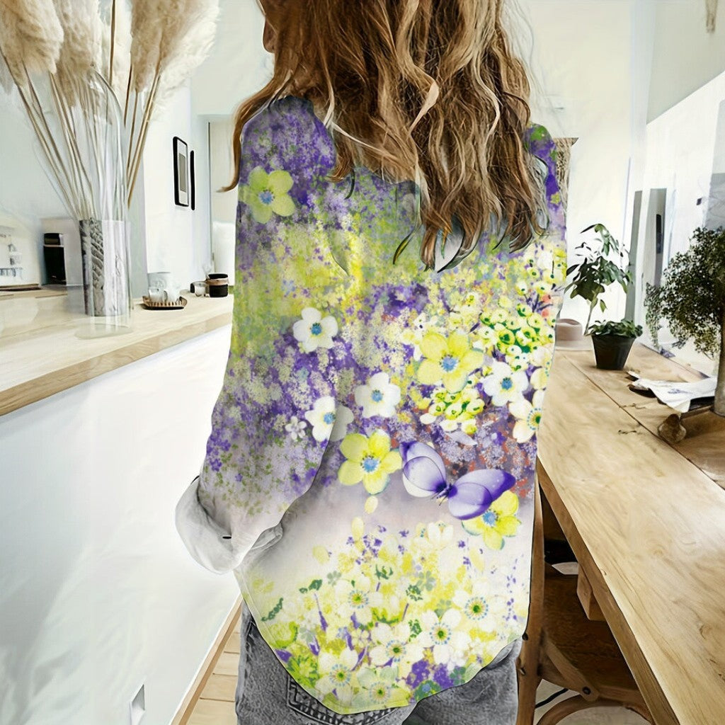 Angelica Floral Print Long Sleeve Collared Shirt