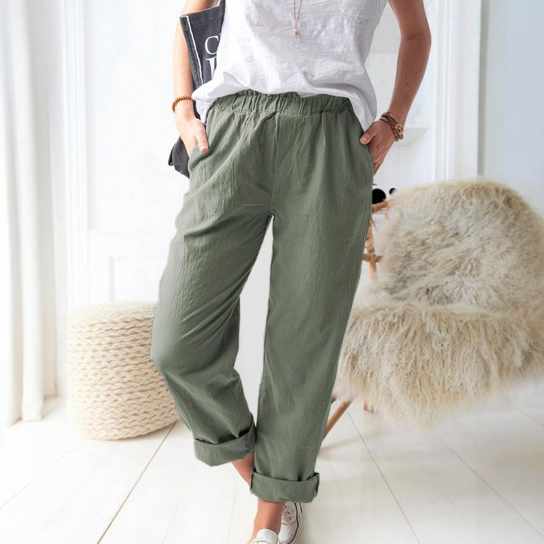 Reya Elastic Mid Waist Straight Trousers