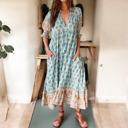 Lylah V-neck Half Sleeve Dress