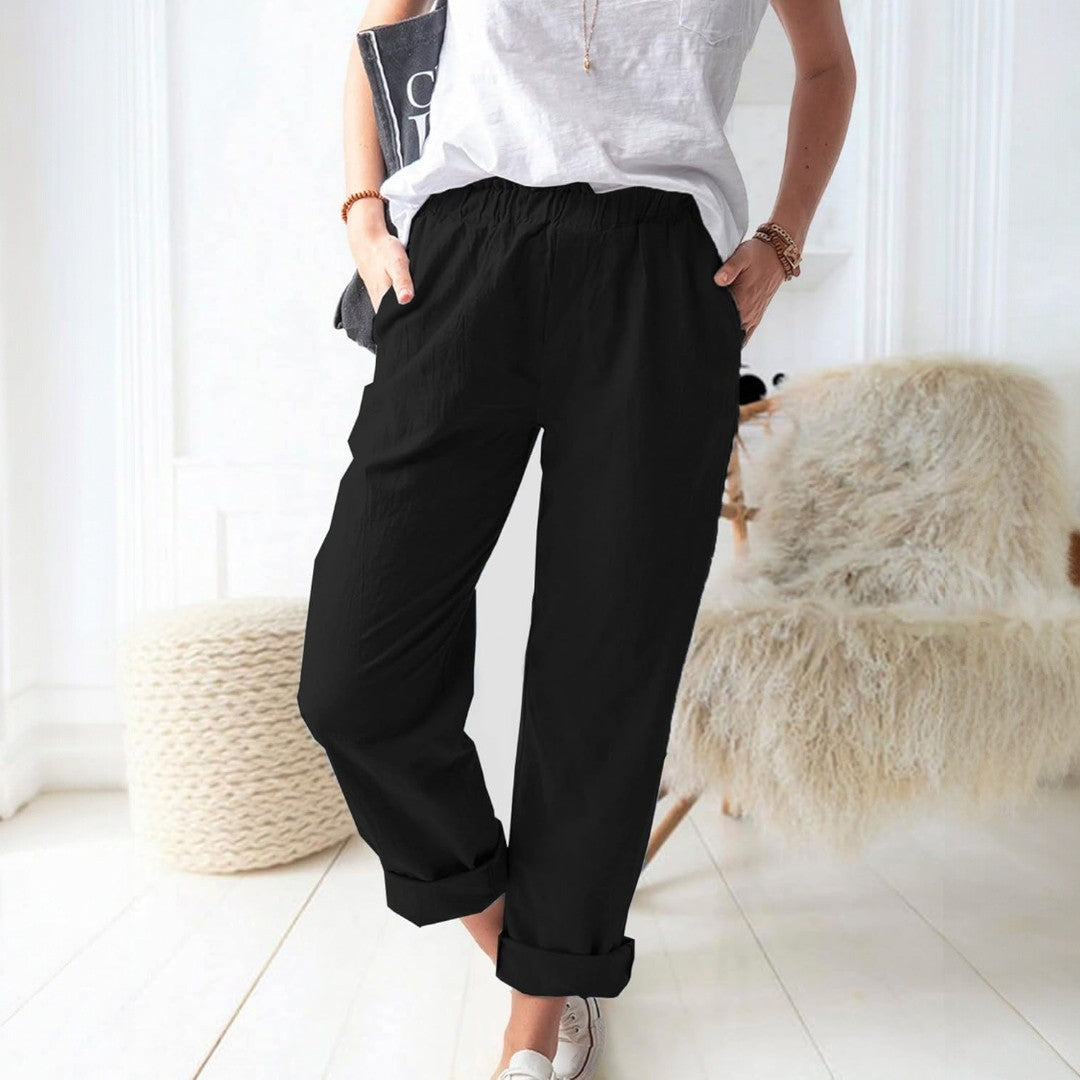 Reya Elastic Mid Waist Straight Trousers