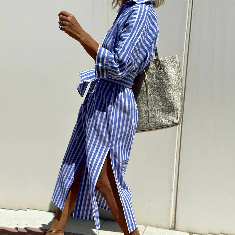 Grace™ | Striped Button-Up Shirt Dress